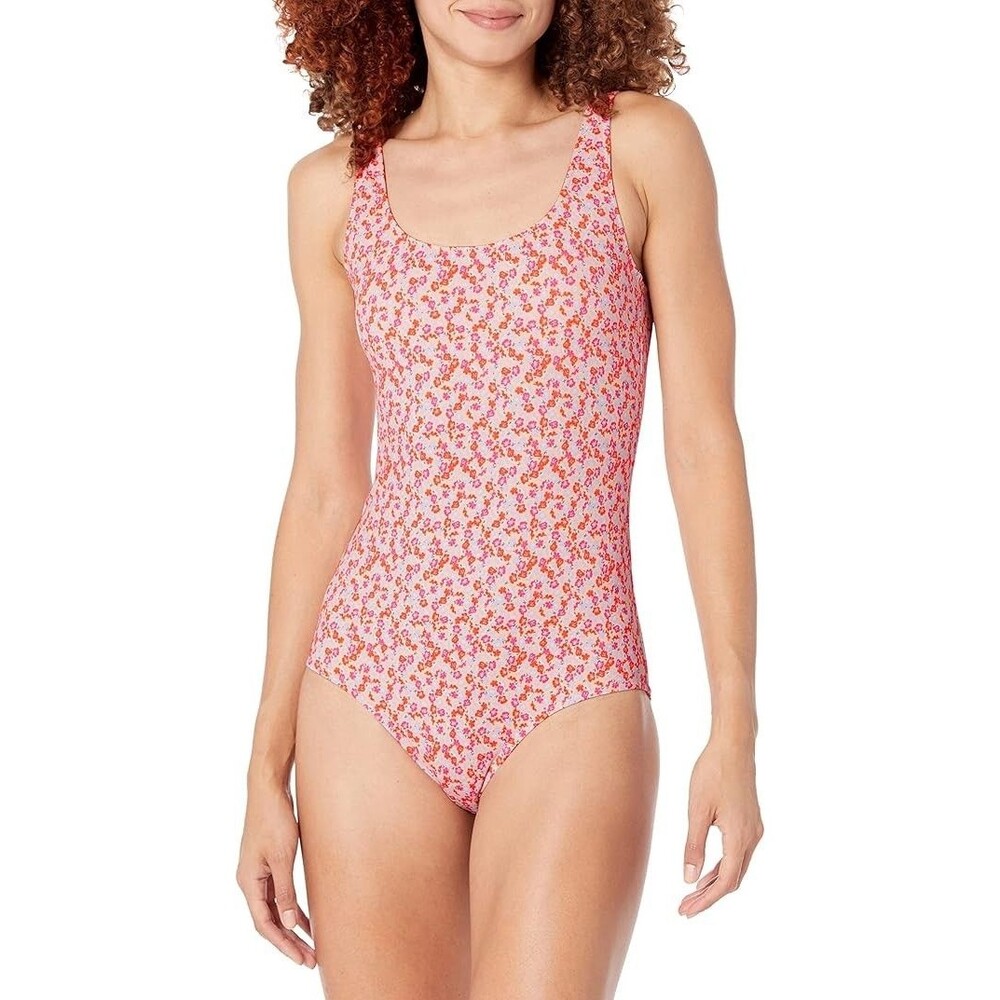 Amazon Essentials One-Piece Coverage Swimsuit Pale Peach Micro Floral ~ NWT ~ S